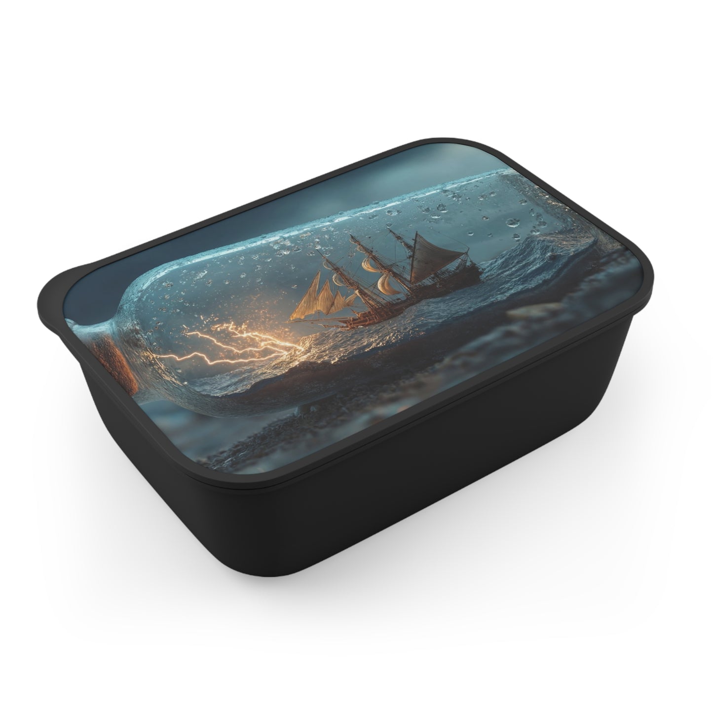 Storm-Sailed Ship in Bottle PLA Bento Box with Band and Utensils – Captured Gale Force
