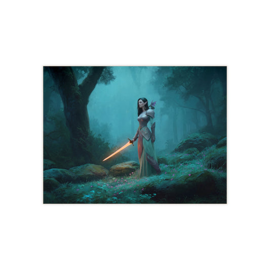 Elven Warrior with Glowing Sword Ceramic Photo Tile – Twilight Guardian of the Misty Grove