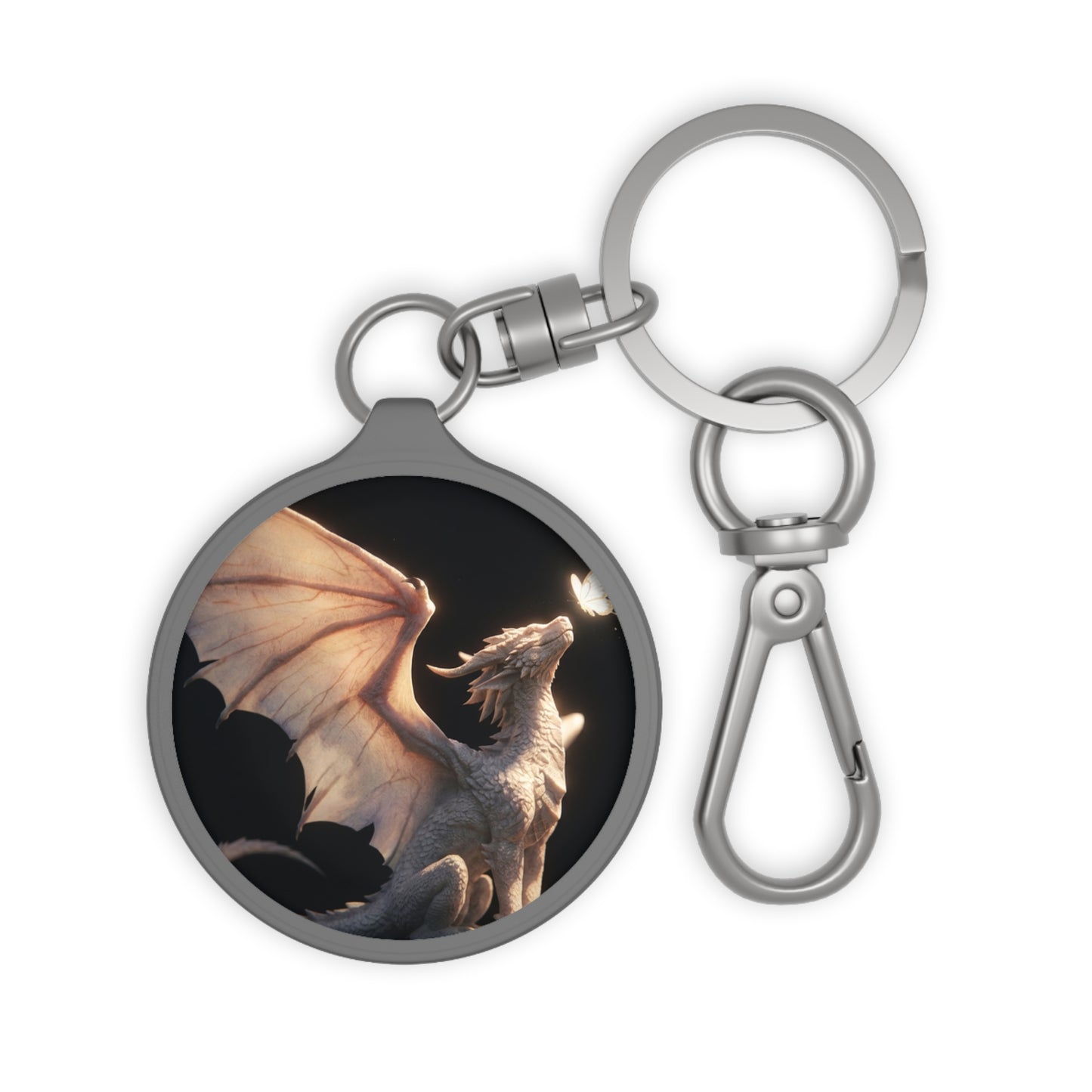 Gentle Dragon and Butterfly Keyring Tag – Soft Glow Whispers of Twilight