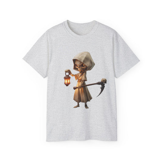 Lantern Bearer Unisex Ultra Cotton Tee – Hooded Sentinel with Scythe