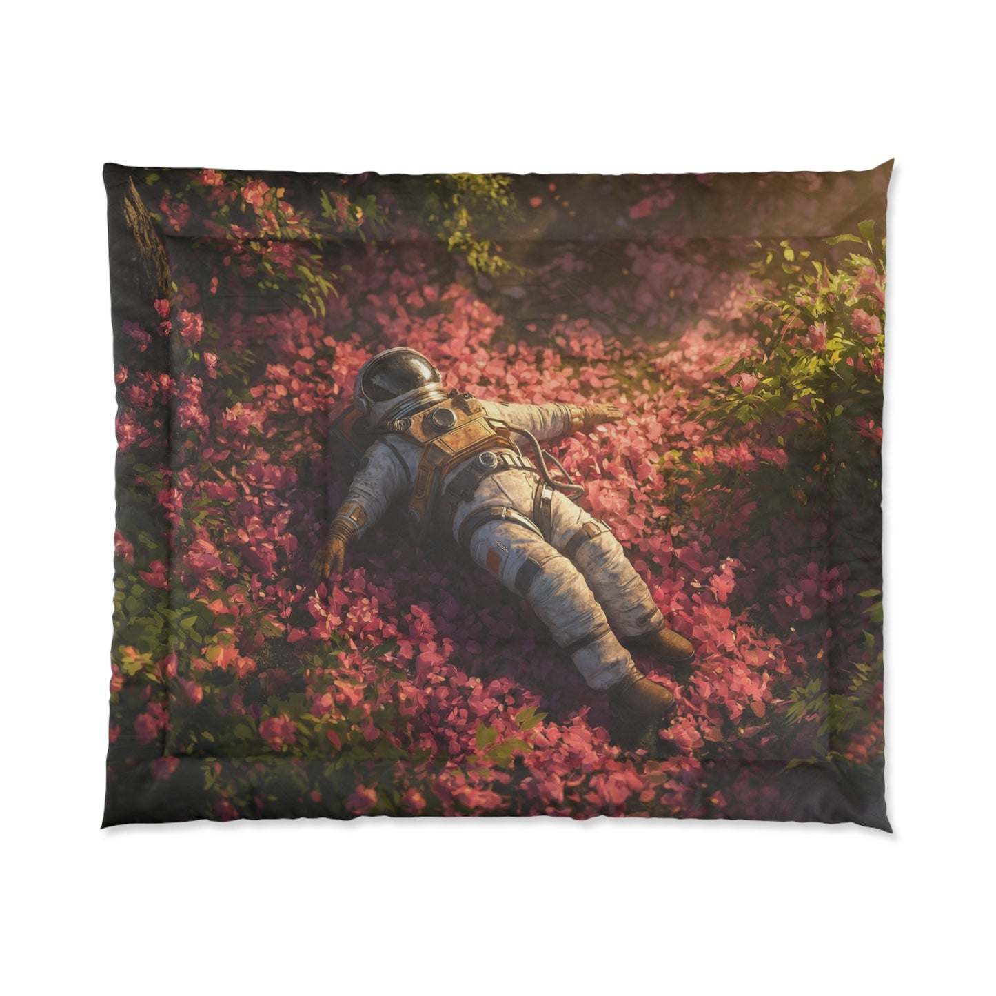 Astronaut in Petal Garden Comforter – Sunset Sanctuary Dreamscape