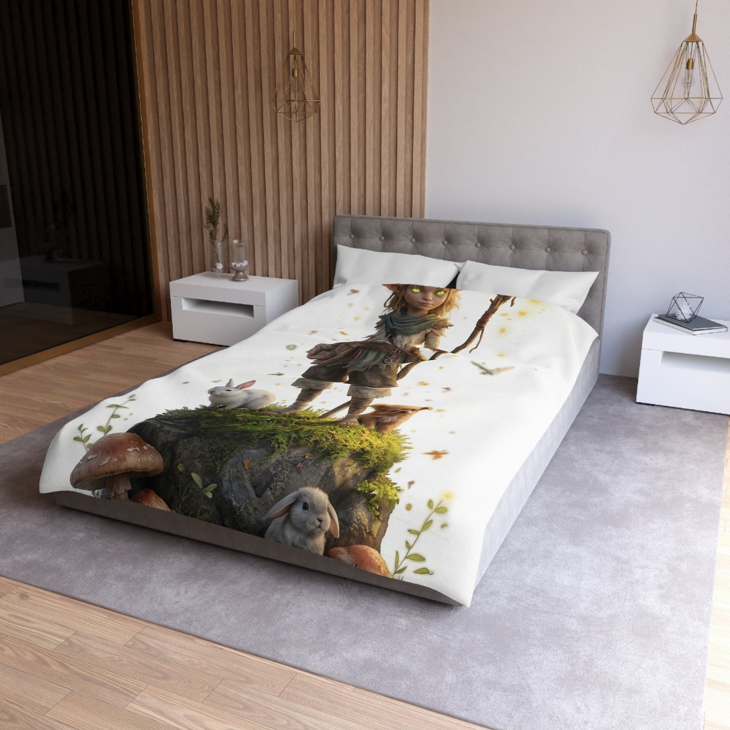 Forest Sentinel Microfiber Duvet Cover – Luminescent Deerhorn Guardian Dreamscape
