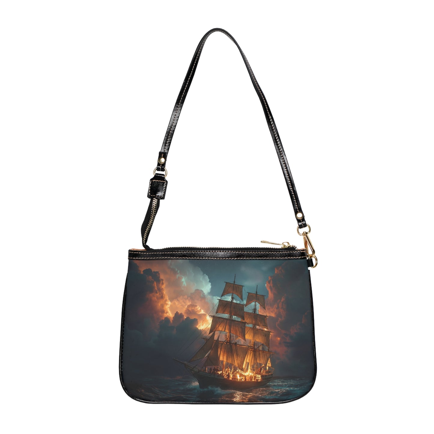 Starlit Galleon Small Shoulder Bag – Voyage Through Crimson Skies