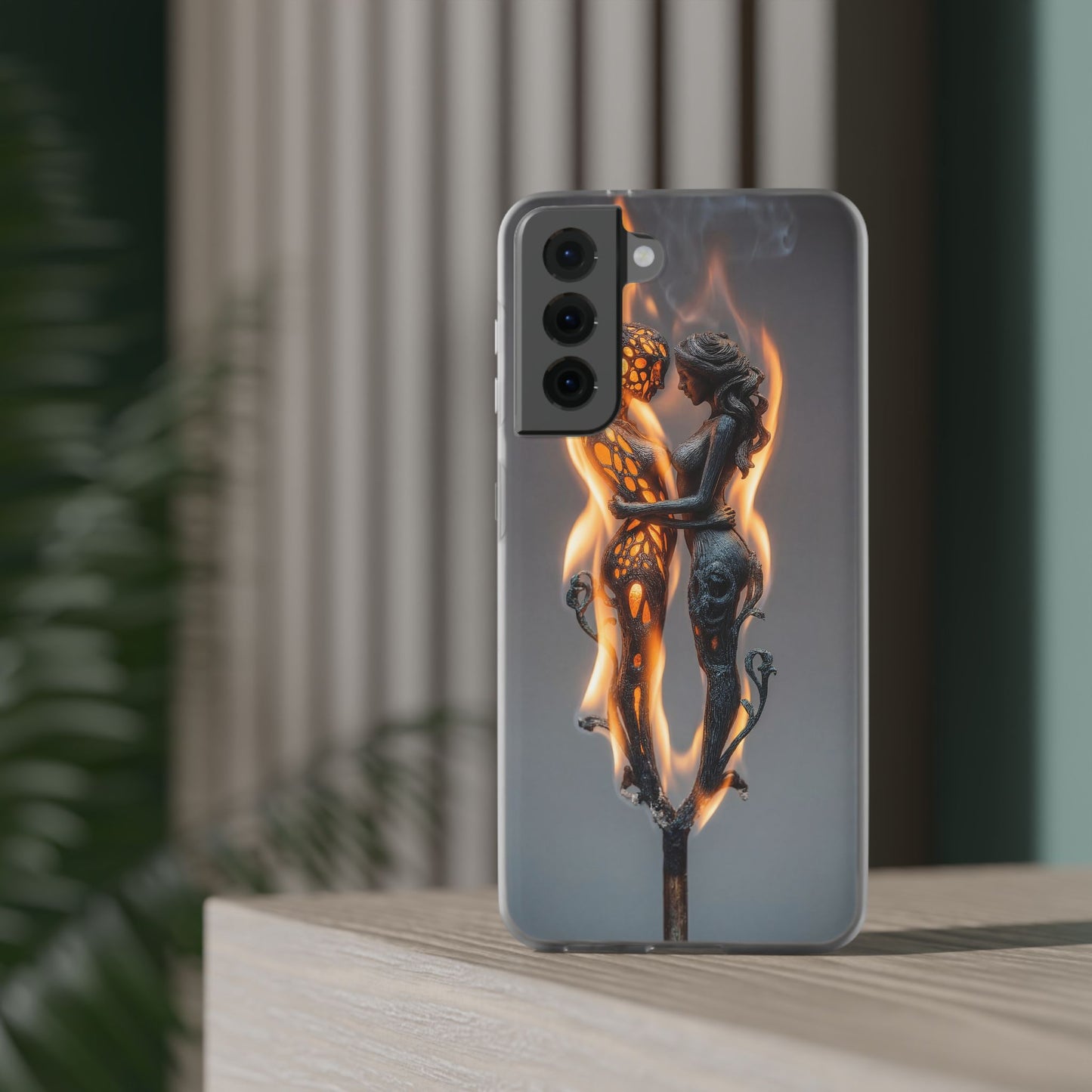 Flame-Embraced Lovers Flexi Cases – Intimate Glow Within the Fire