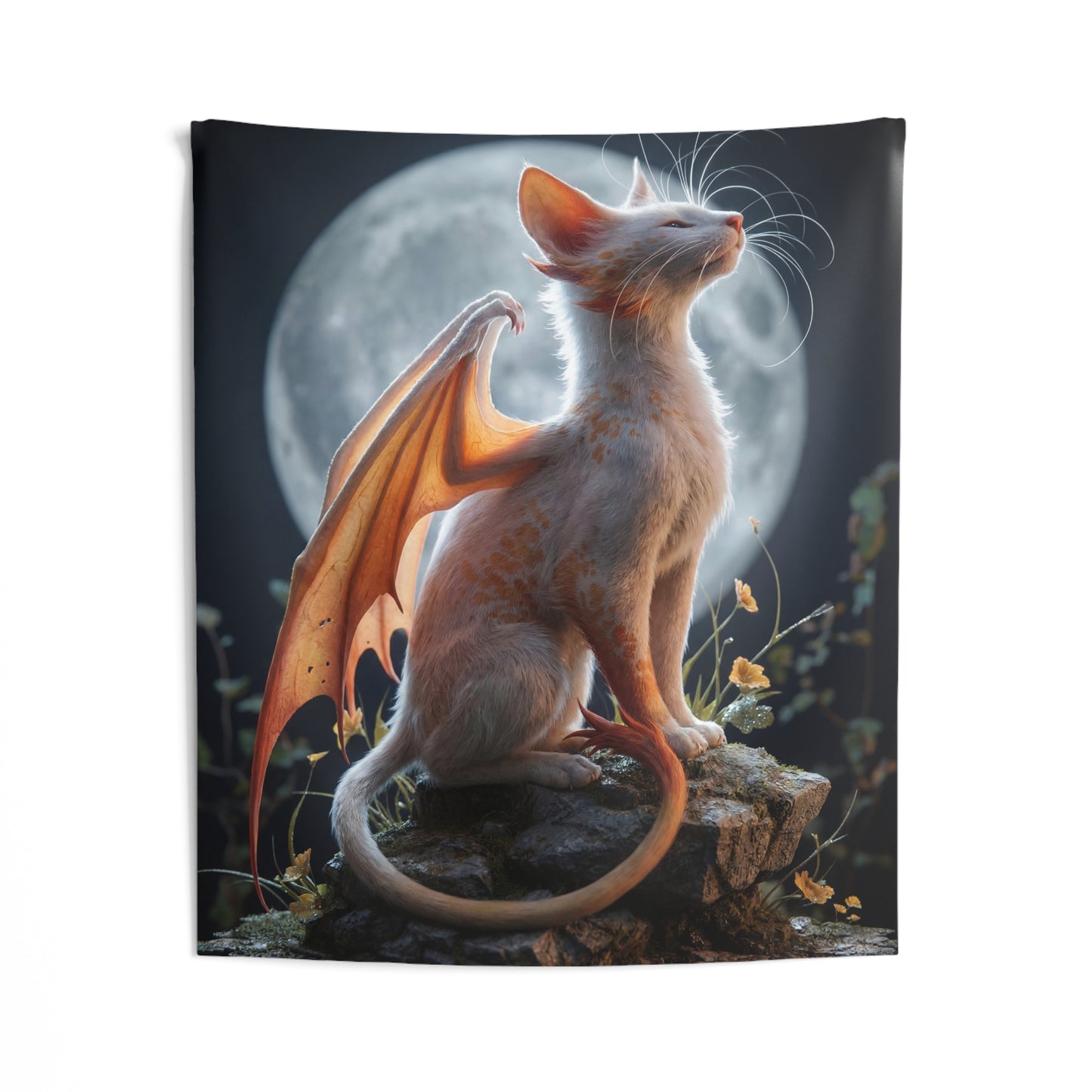 Moonlit Dragon Cat Indoor Wall Tapestries – Whispers of Twilight Guardian