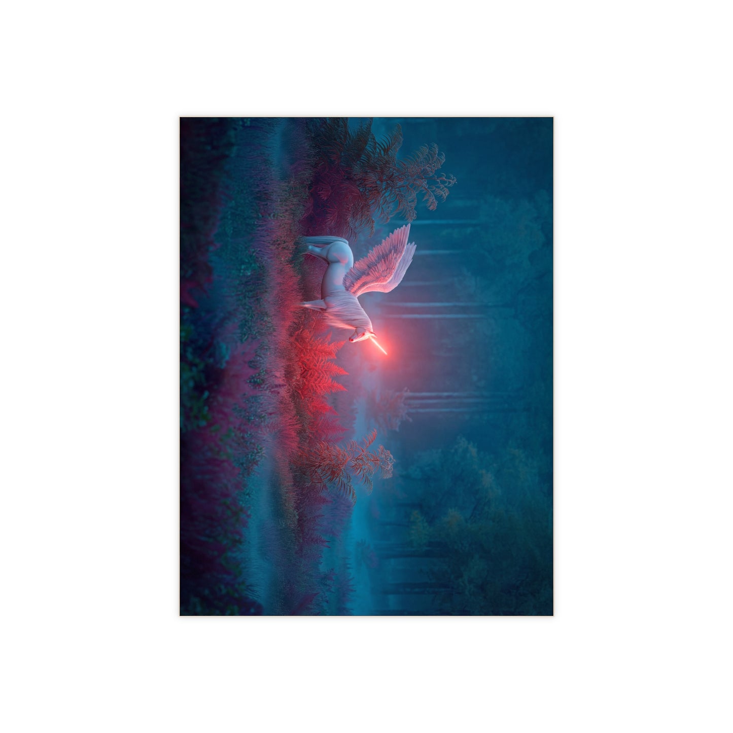 Winged Unicorn in Twilight Forest Ceramic Photo Tile – Radiant Horn Dreamscape
