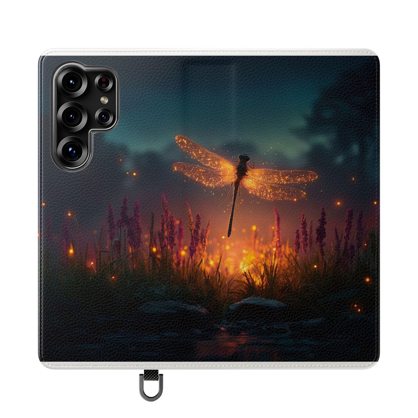 Bioluminescent Dragonfly Flip Cases – Glowing Amber Wings Over Twilight Marsh