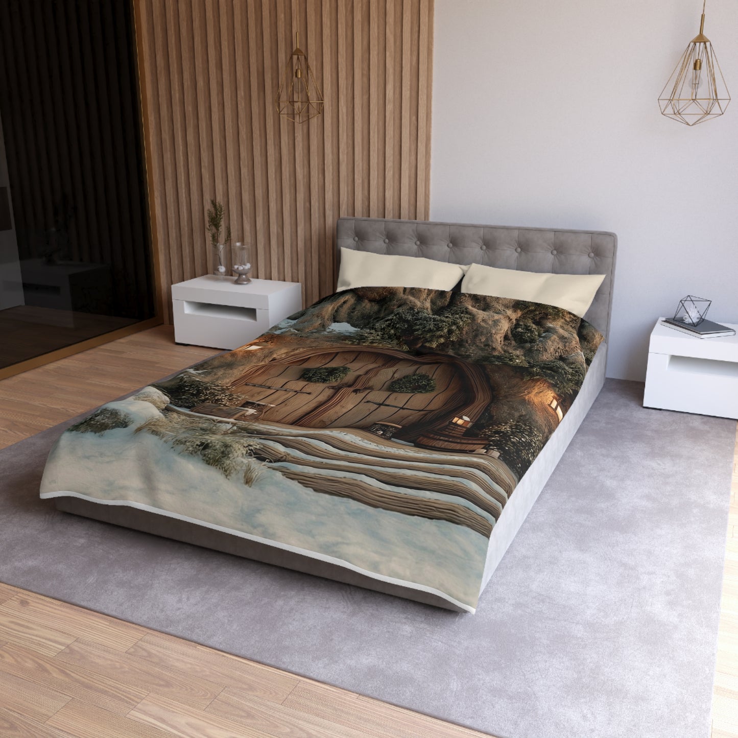 Winter’s Whisper Microfiber Duvet Cover – Cozy Treehouse Sanctuary