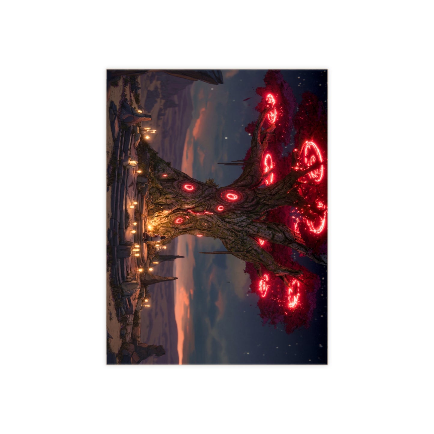 Ancient Oracle Tree Ceramic Photo Tile – Crimson Vortex Wisdom