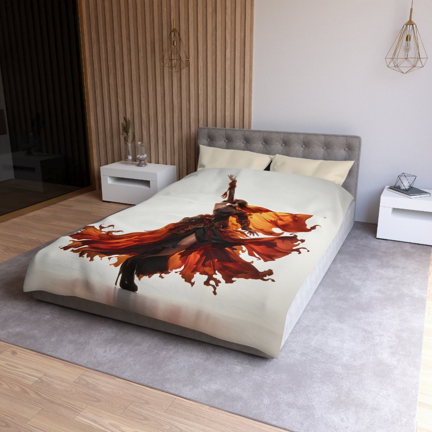 Crimson Phoenix Dancer Microfiber Duvet Cover – Flame-Woven Grace