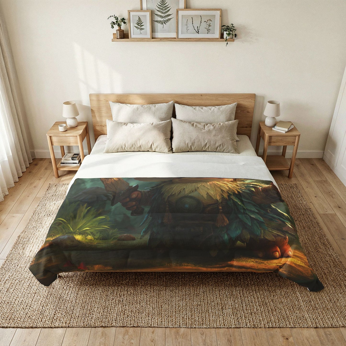 Mushroom Warrior Cotton Comforter – Forest Guardian Knight Tapestry