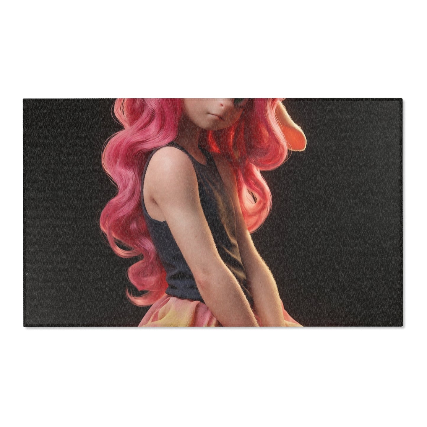 Pink Unicorn Girl Area Rugs – Whimsical Surrealist Sitting Pose