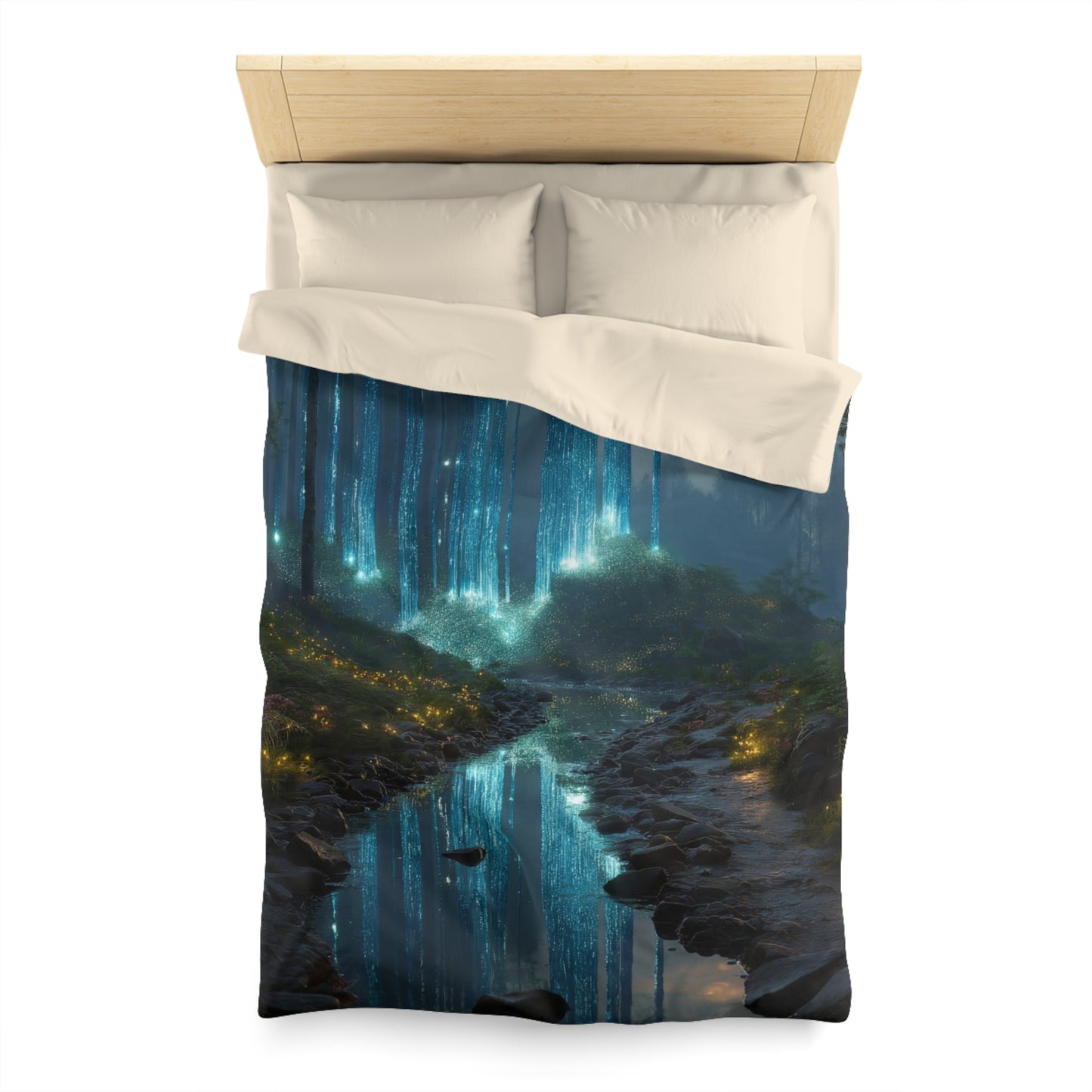 Celestial Waterfall Forest Microfiber Duvet Cover – Azure Light Reverie