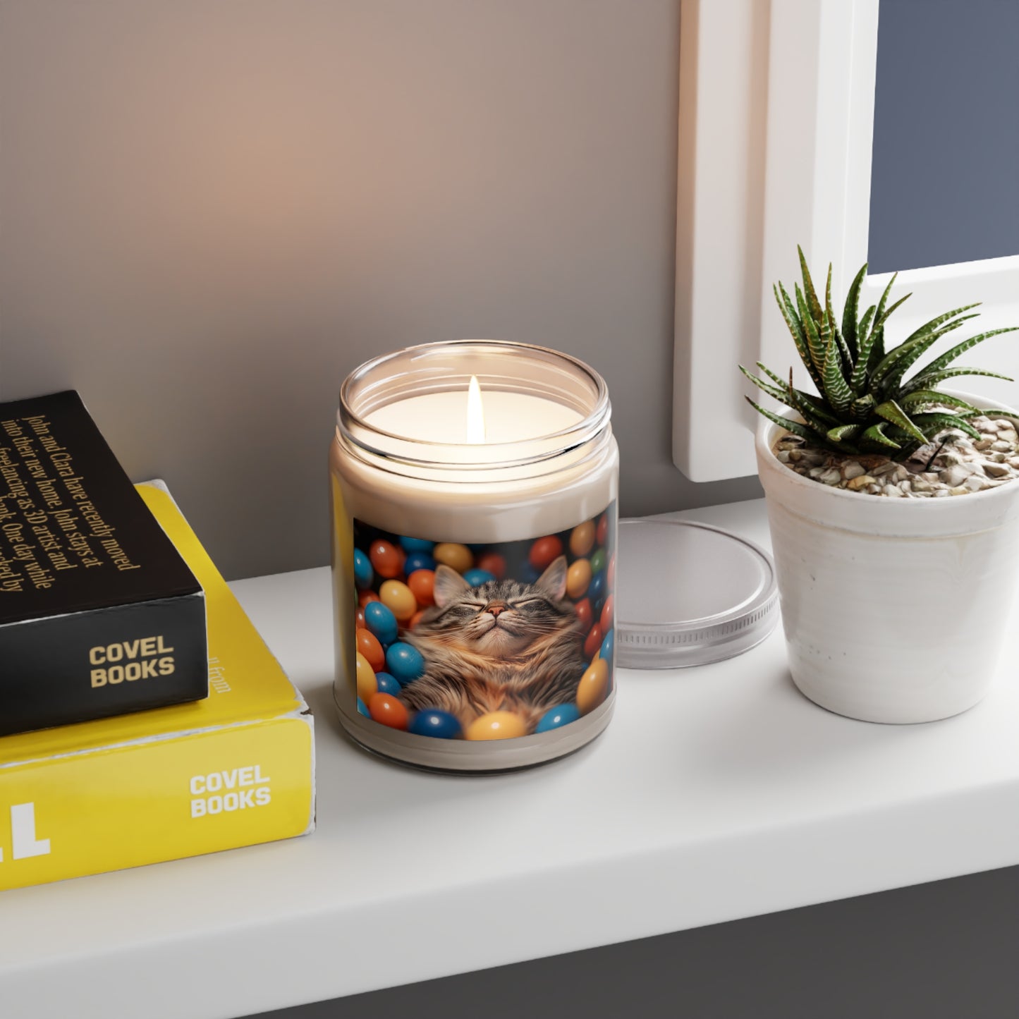 Ball Pit Cat Scented Soy Candles with White Lid, 9oz – Velvet Naps Among Chromatic Dreams
