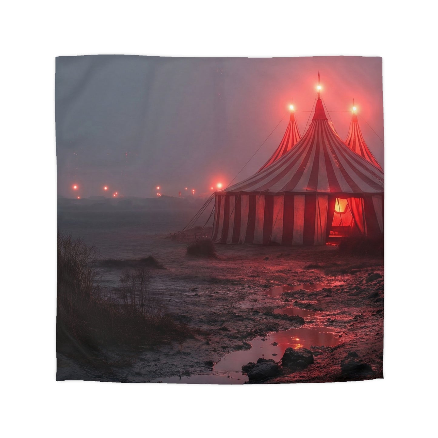 Crimson Carnival Tent Microfiber Duvet Cover – Whispers of the Fogbound Ring
