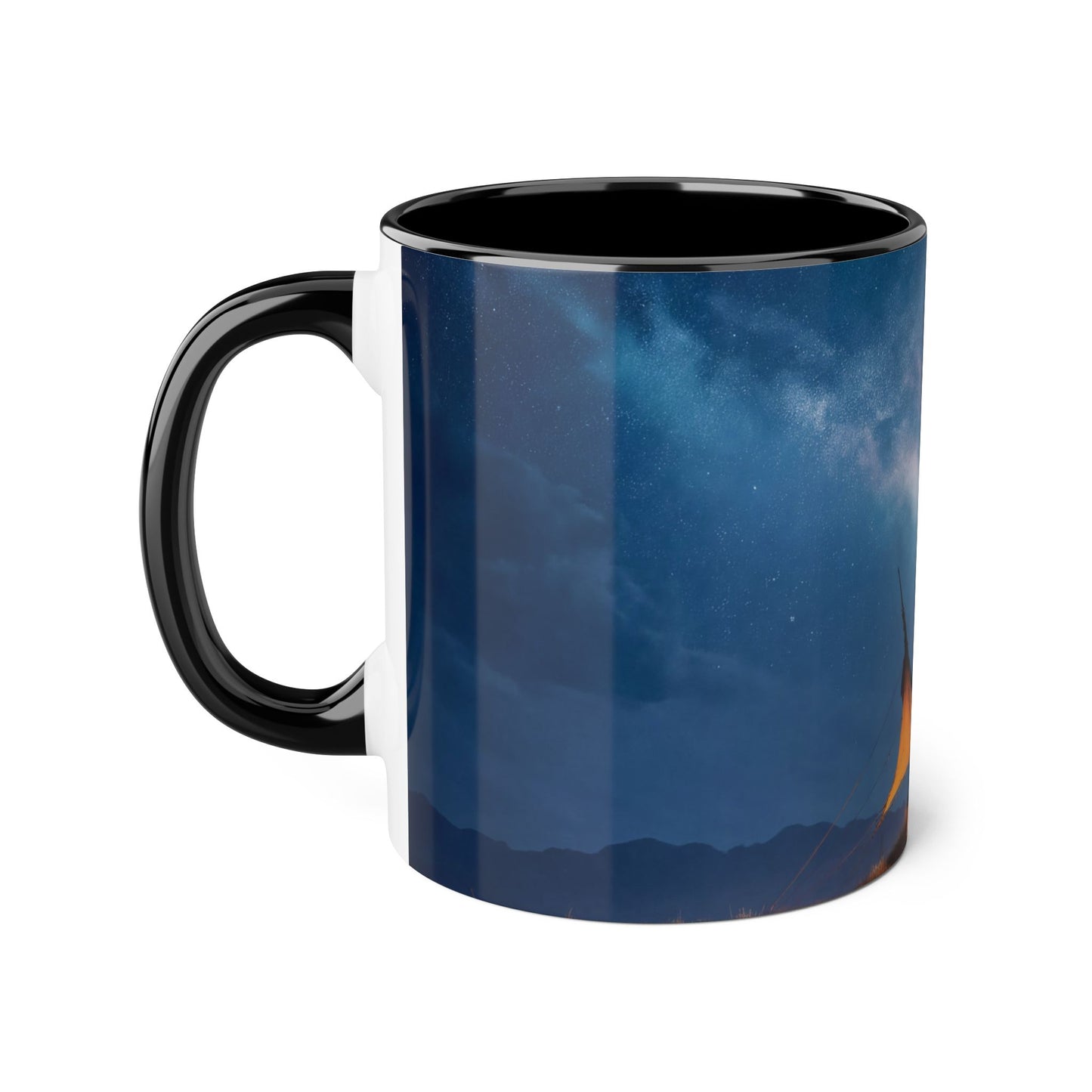 Starlit Nomad Tent Accent Mugs, 11oz – Golden Spire Camp Under Milky Way