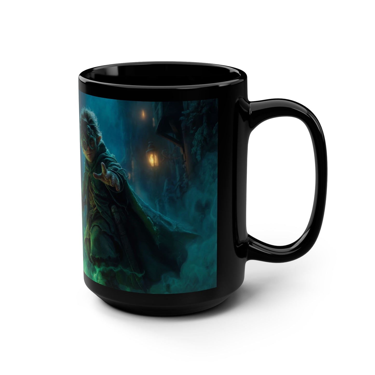 Gnome Guardian Black Mug, 15oz – Green Phosphor Blade Sentinel