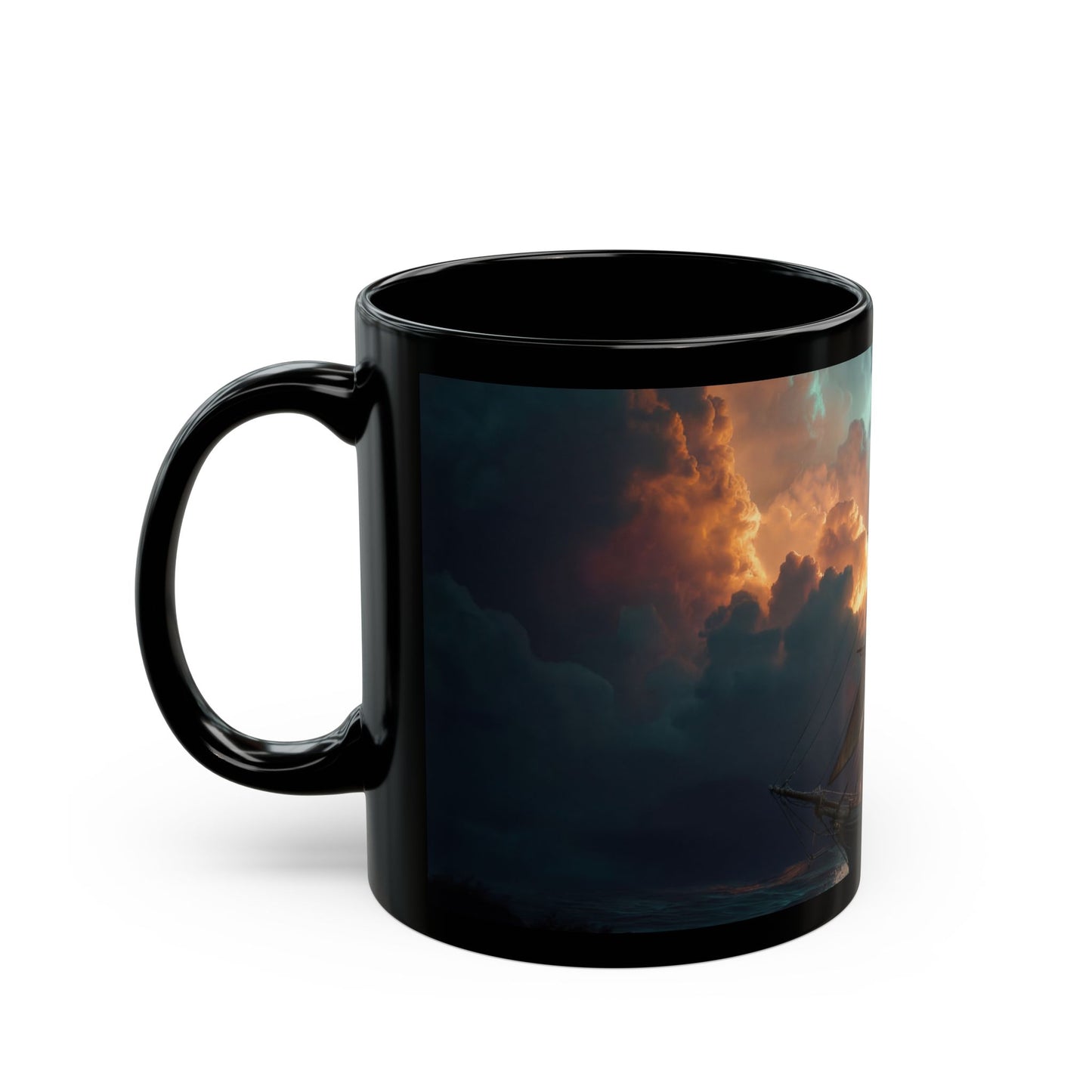 Starlit Galleon Black Mug – Midnight Voyage Through Celestial Skies