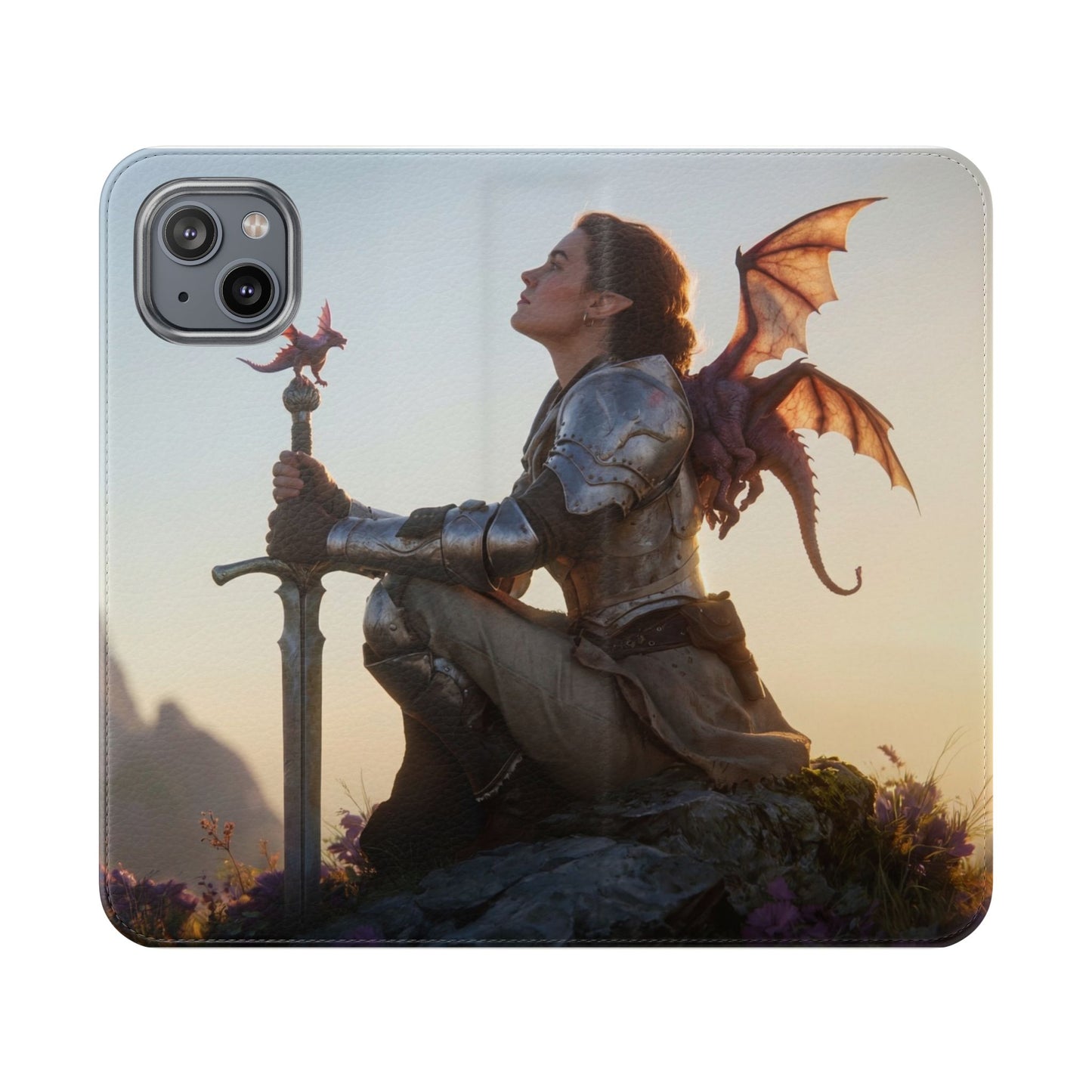 Dragon Knight Flip Cases – Sunlit Sentinel with Mini Drake and Sword