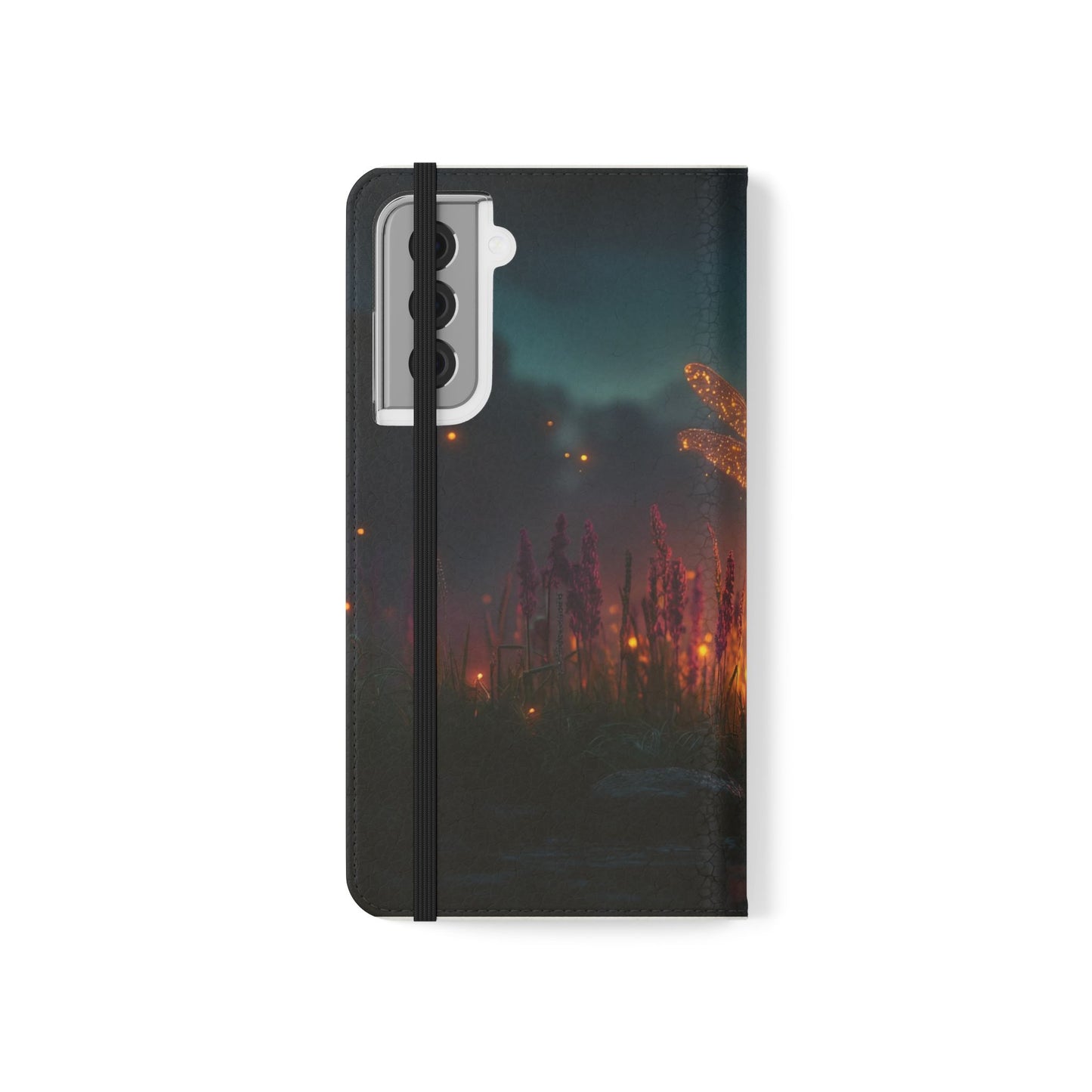 Bioluminescent Dragonfly Flip Cases – Glowing Amber Wings Over Twilight Marsh