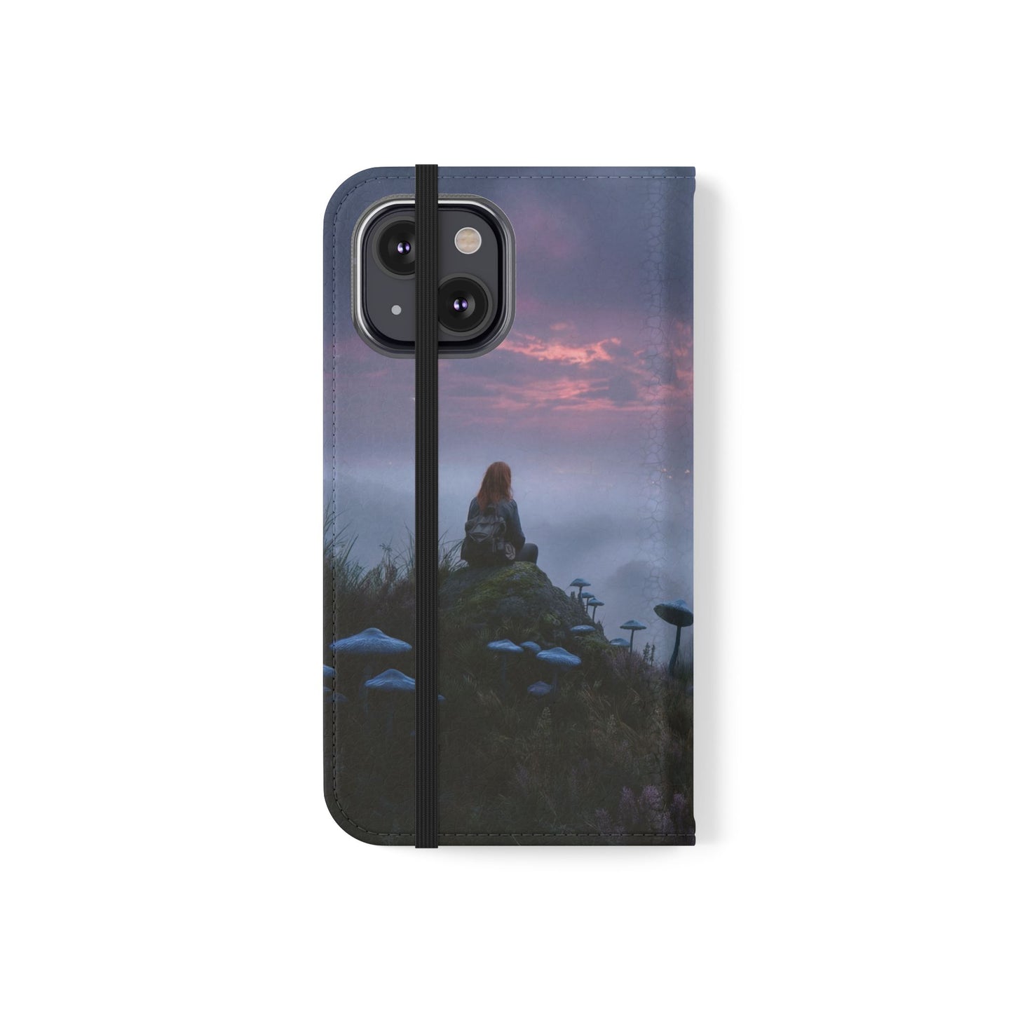 Misty Hilltop Flip Cases – Red-Haired Wanderer at Twilight