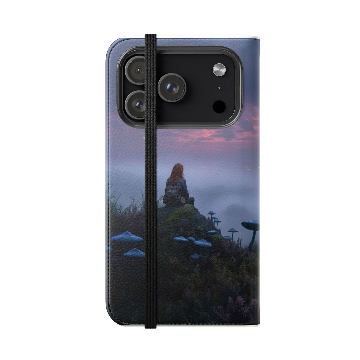 Misty Hilltop Flip Cases – Red-Haired Wanderer at Twilight