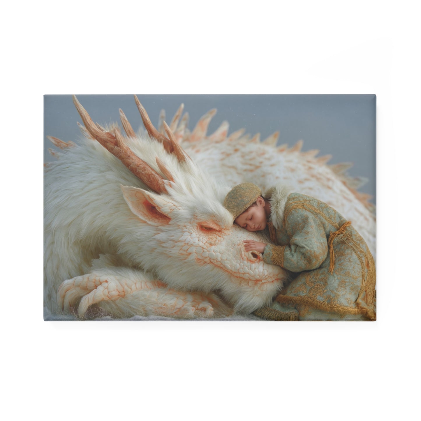 Guardian Dragon and Child Button Magnet – Snowy Embrace Scene (1 & 10 pcs)