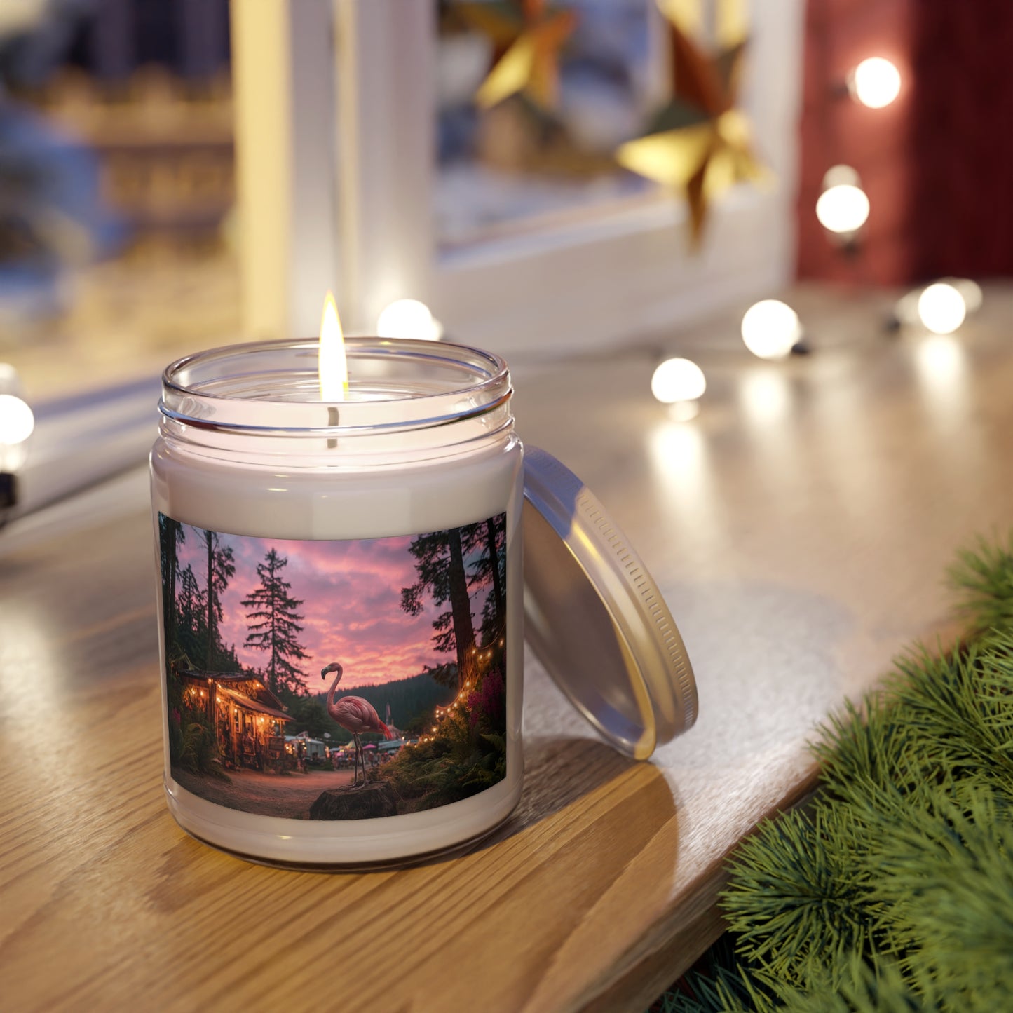 Forest Flamingo Scented Soy Candles with White Lid, 9oz – Twilight Campground Serenity