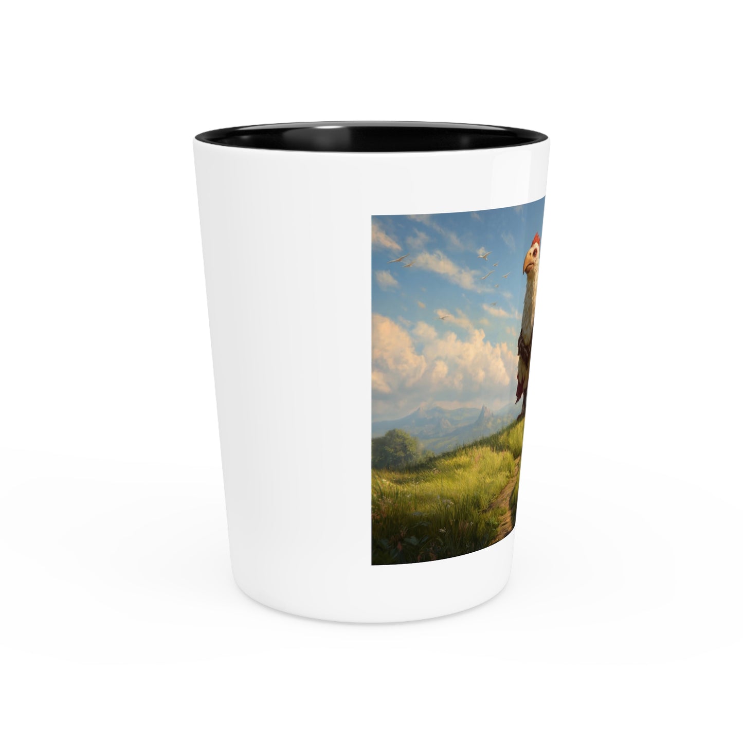 Skybound Eagle Rider Shot Glass – Crested Avian Sentinel on Sunlit Ridge