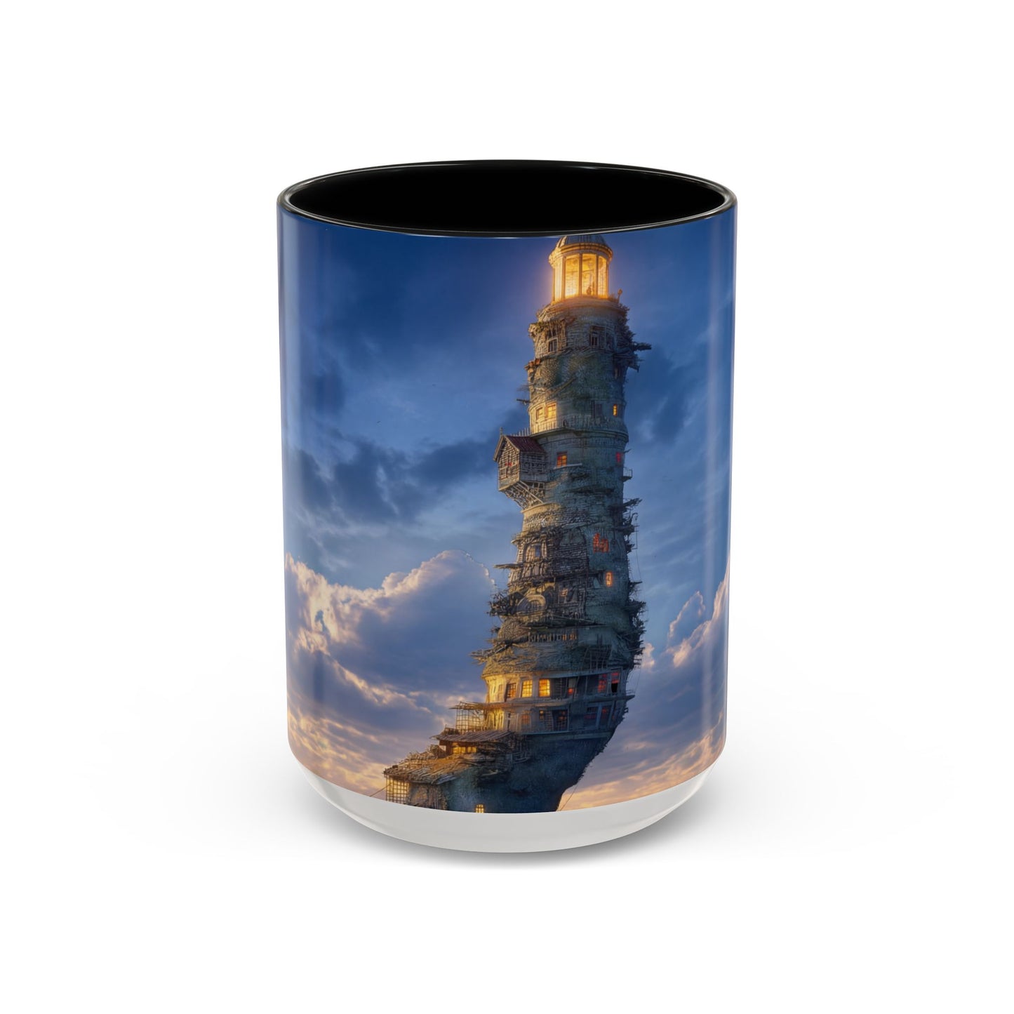Skyborne Lighthouse Accent Coffee Mug (11, 15oz) – Floating Beacon at Dusk