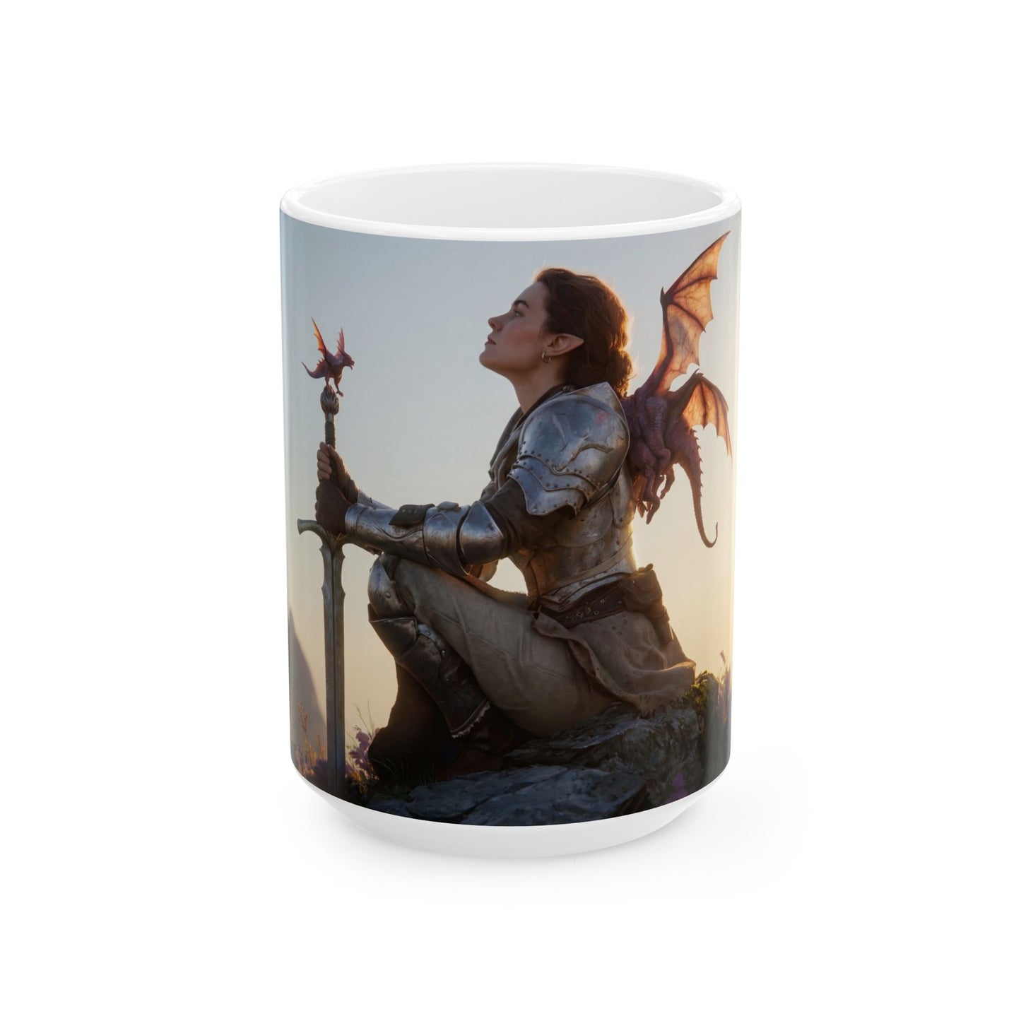 Dragon Sentinel Ceramic Mug – Sunset Pact with the Sky