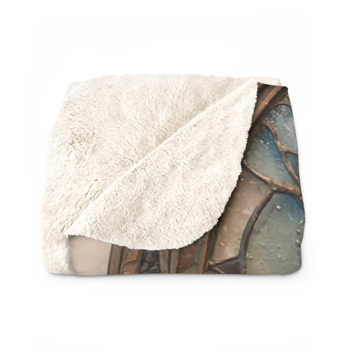 Regal Fox Sentinel Sherpa Fleece Blanket – Stained Glass Guardian Dreamscape