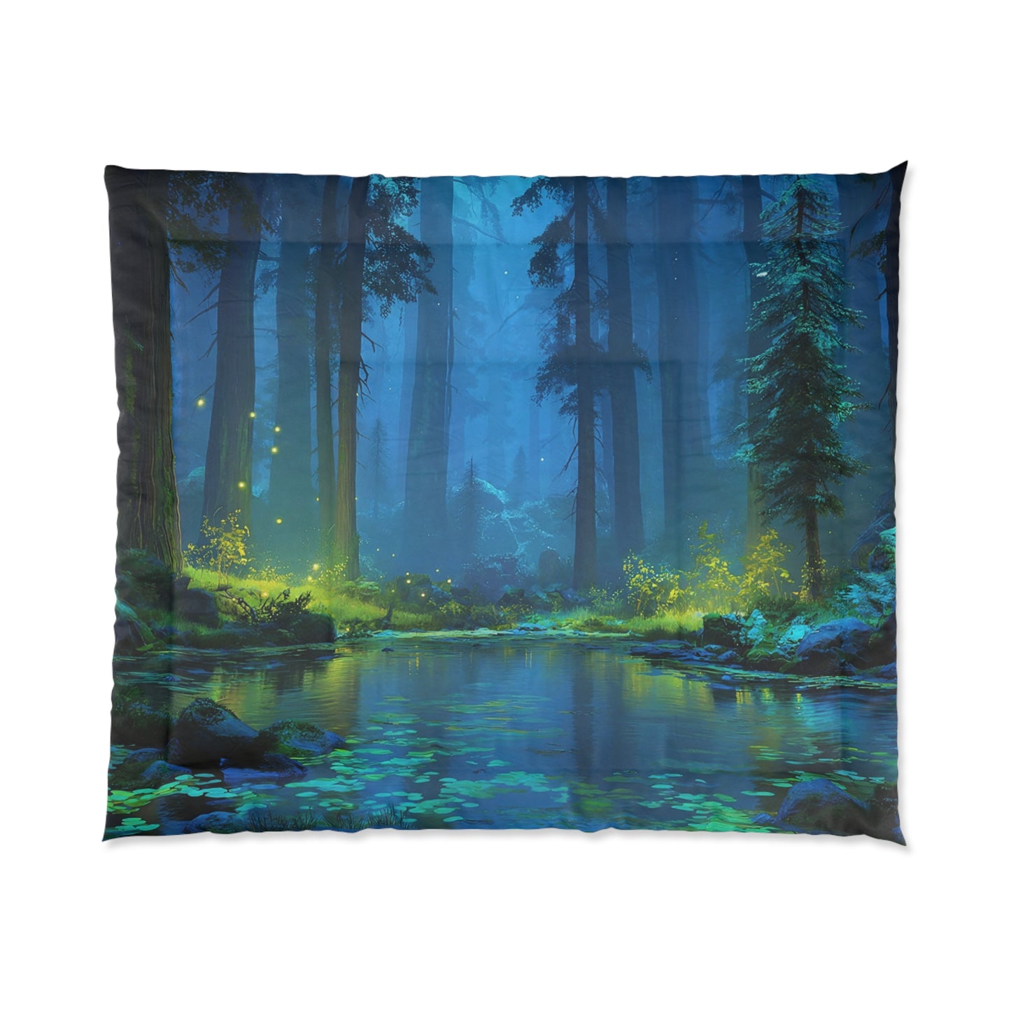 Whispering Grove Comforter – Bioluminescent Forest Dreamscape