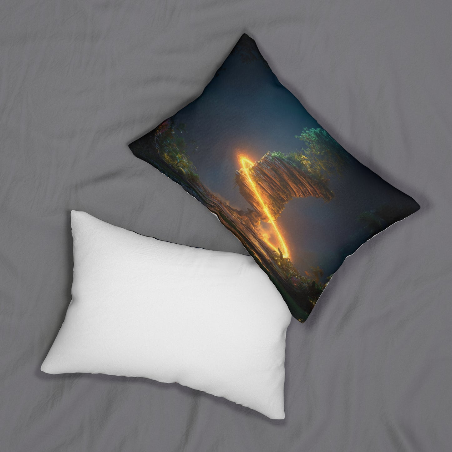Floating Stone Tree Lumbar Pillow – Glowing Twilight Sanctuary