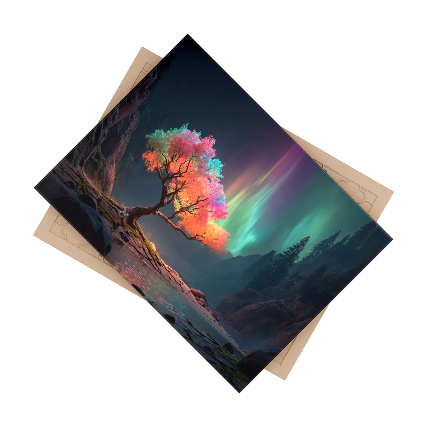 Aurora Tree Ceramic Photo Tile – Whimsical Canopy in Midnight Canyon
