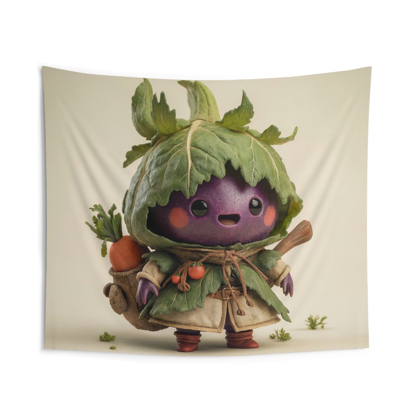 Purple Eggplant Guardian Indoor Wall Tapestries – Leaf-Crowned Harvest Hero