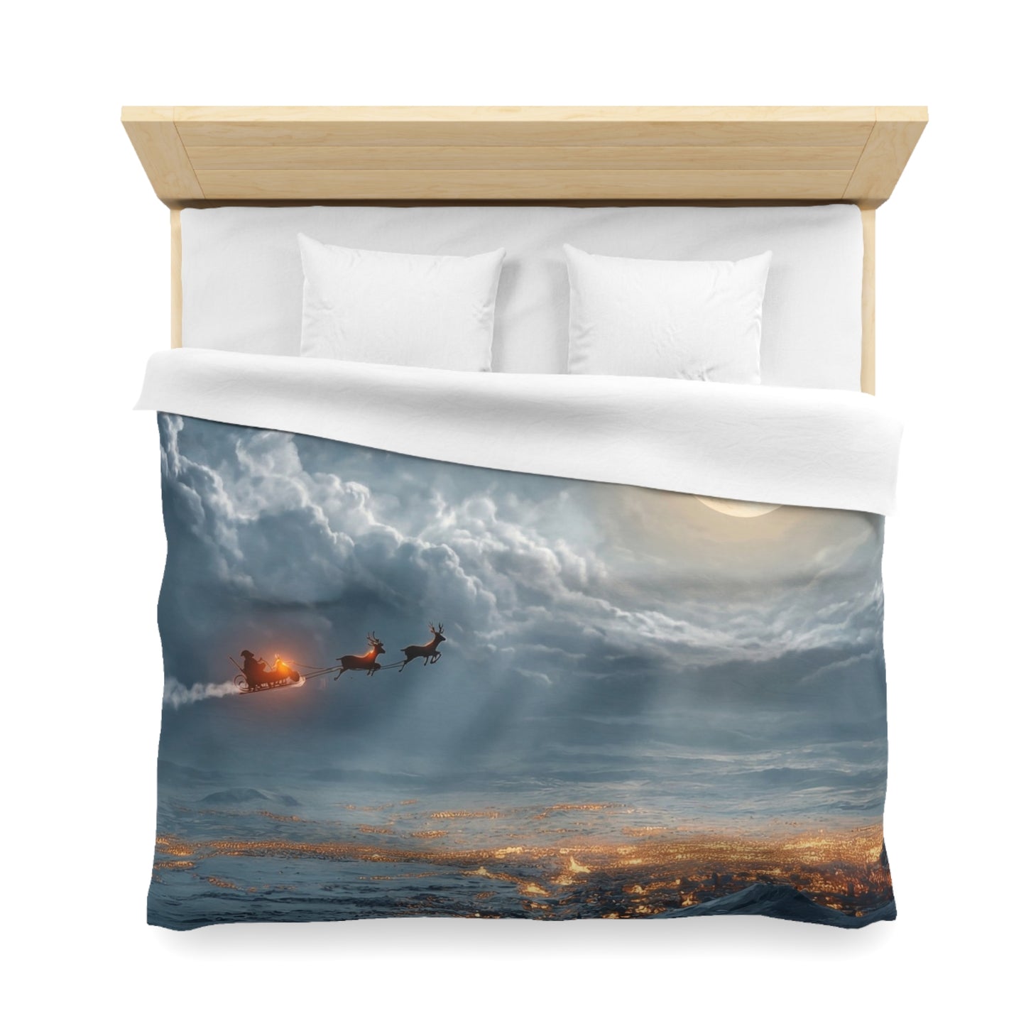Lunar Sleigh Ride Microfiber Duvet Cover – Midnight Deliveries Over Frost-Covered Towns