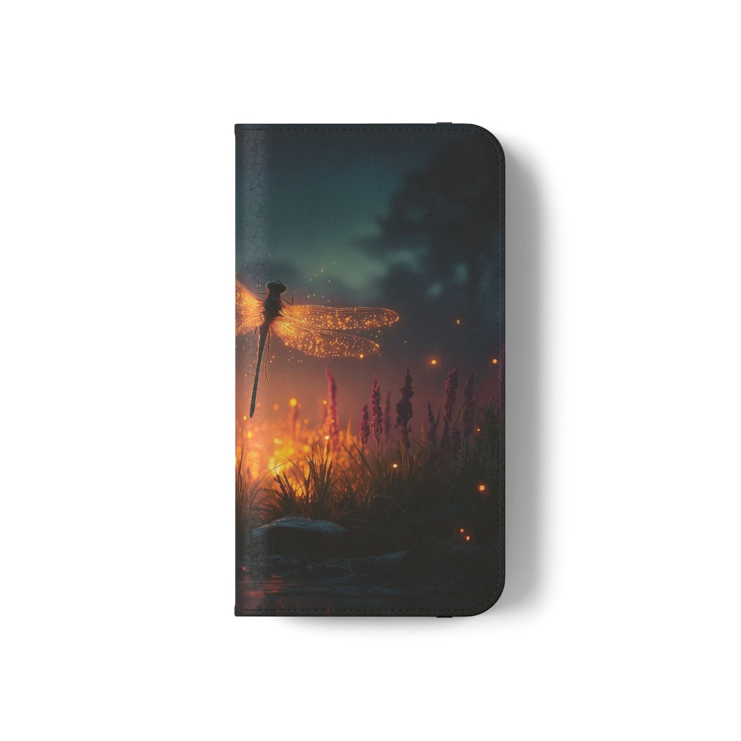 Bioluminescent Dragonfly Flip Cases – Glowing Amber Wings Over Twilight Marsh
