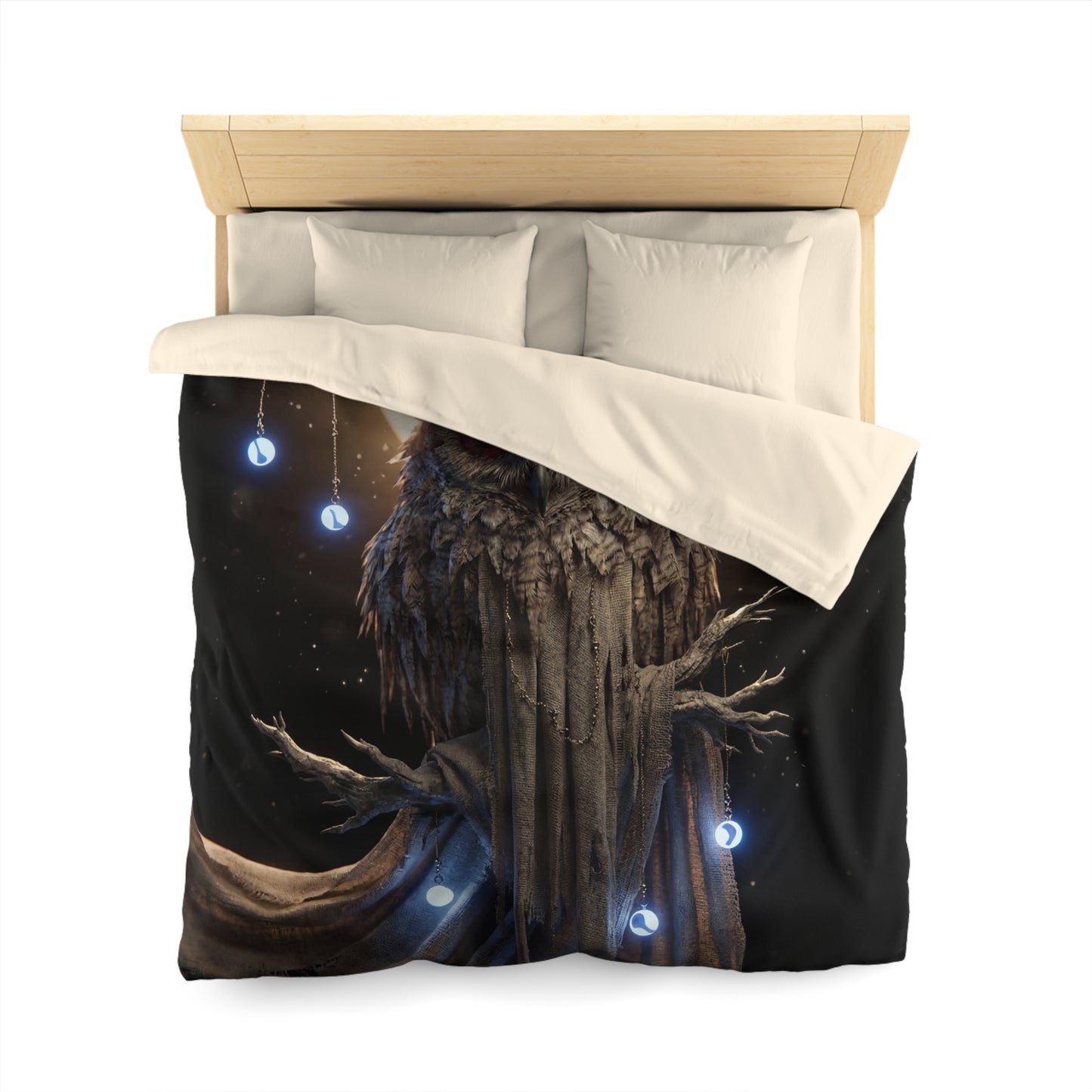 Moonlit Owl Sentinel Microfiber Duvet Cover – Watchful Wisdom Under Full Glow