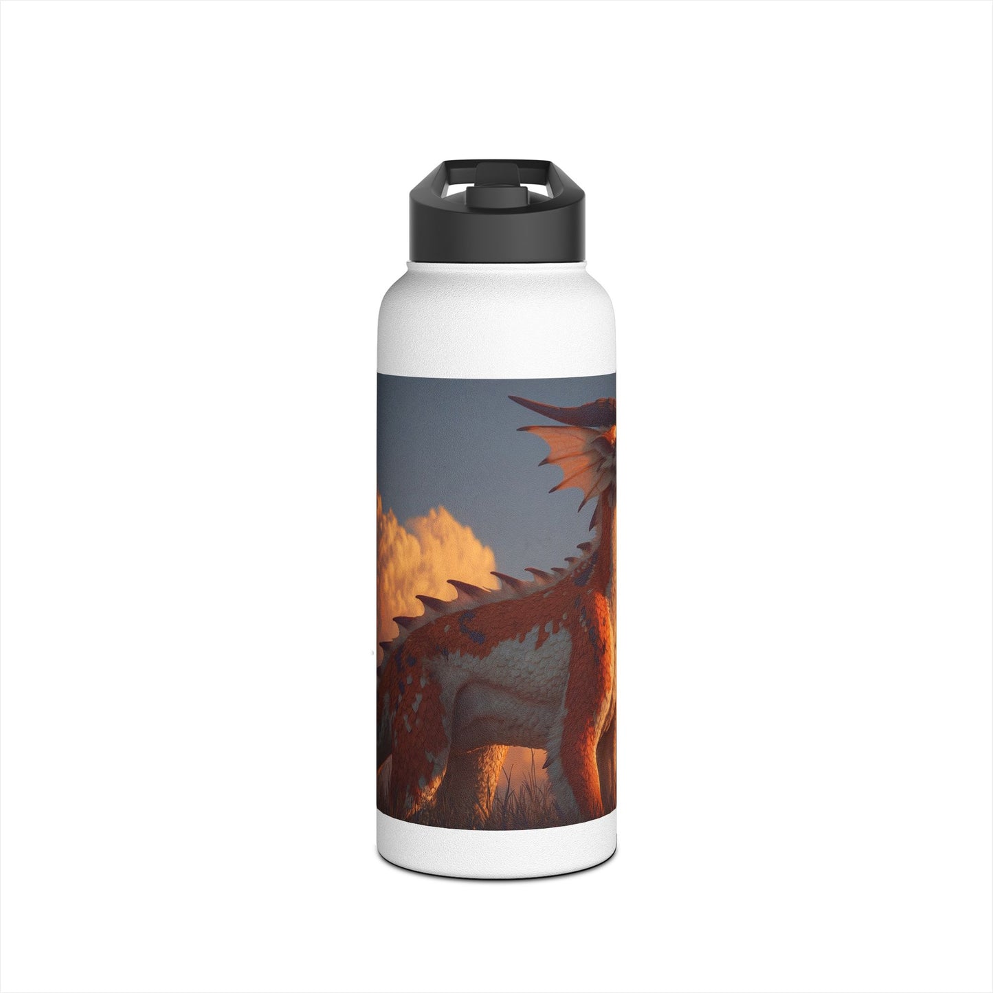 Sunset Dragon Stainless Steel Water Bottle, Standard Lid – Golden Ember Guardian