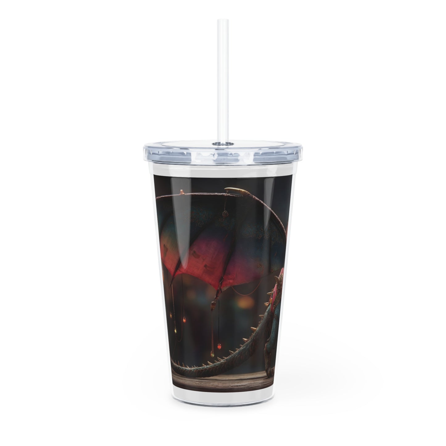 Celestial Dragon Plastic Tumbler with Straw – Twilight Parade in Silk Wings