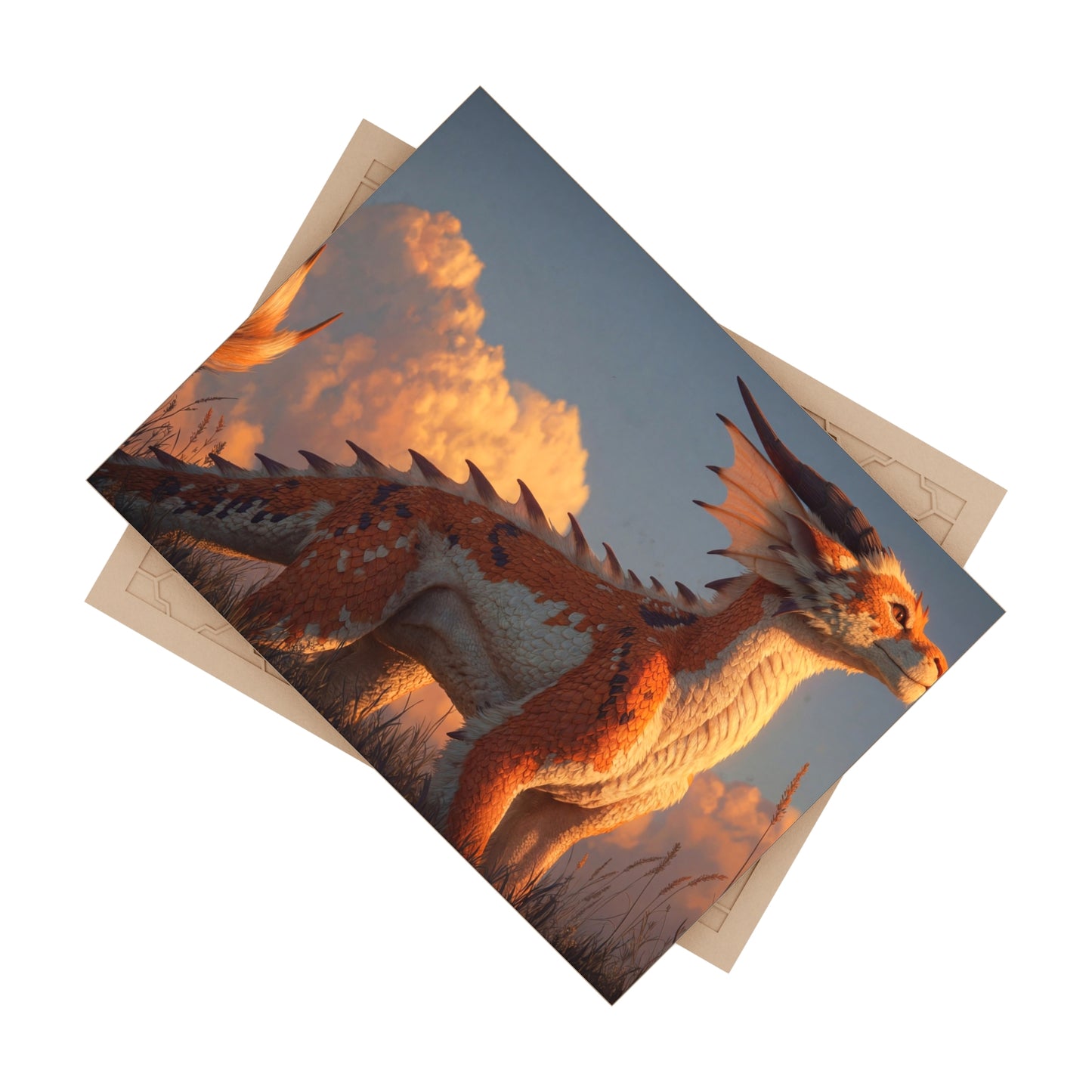 Sunset Guardian Dragon Ceramic Photo Tile – Warm Light and Wild Grace