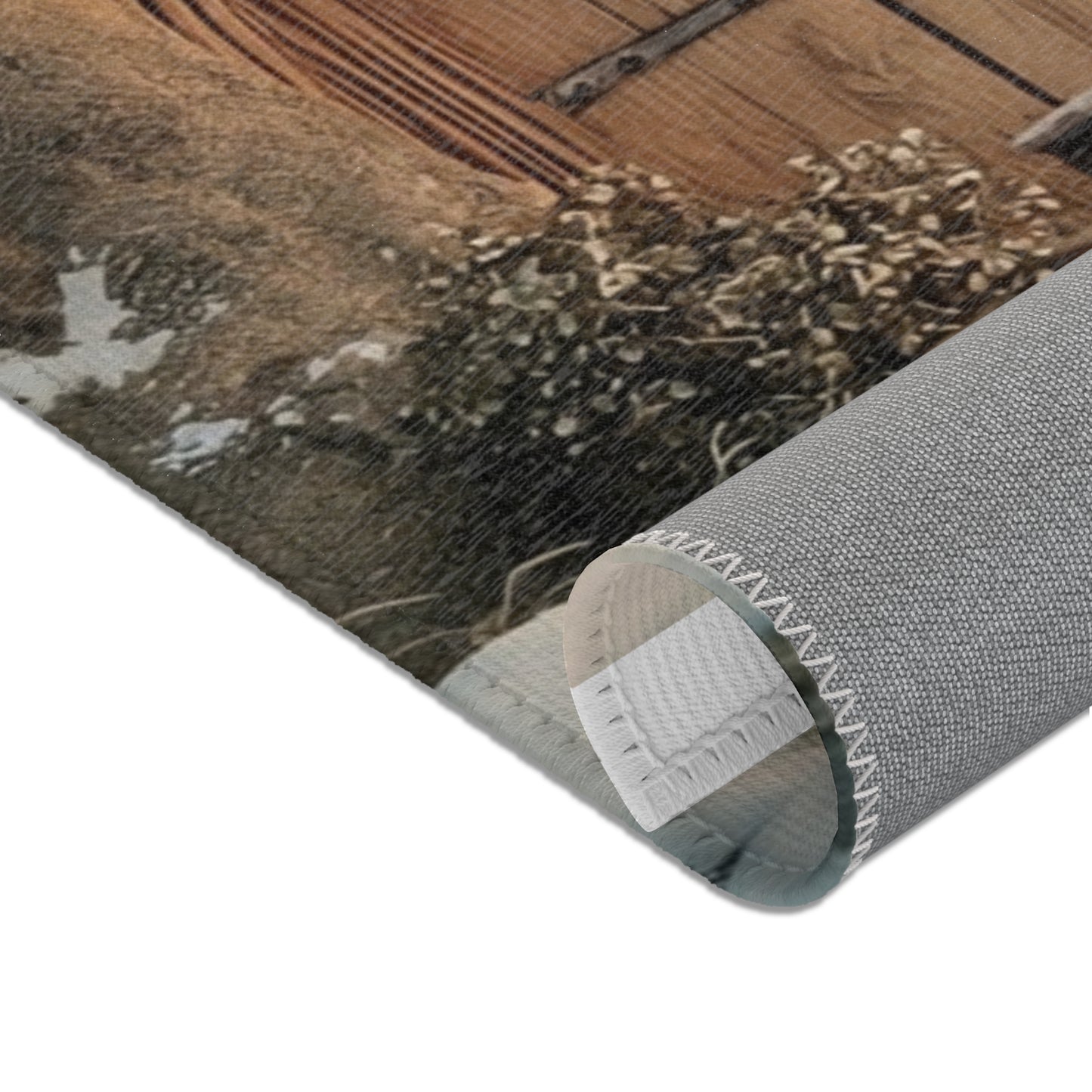 Winter Hollow Cottage Rug – Snow-Dusted Stone & Wood Sanctuary