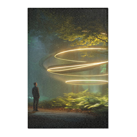 Luminous Spiral Forest Rug – Golden Orb Sanctuary