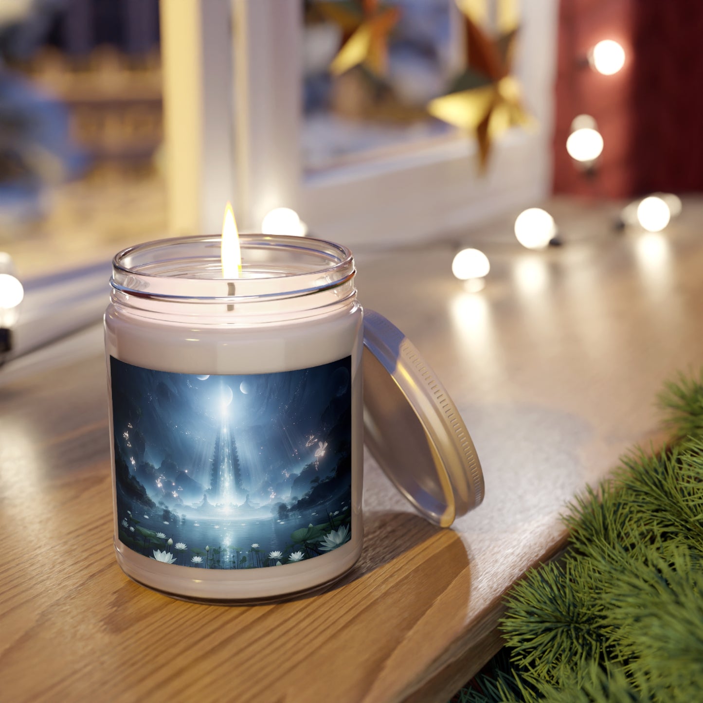 Celestial Lotus Scented Soy Candles with White Lid, 9oz – Moonlit Sanctuary Glow