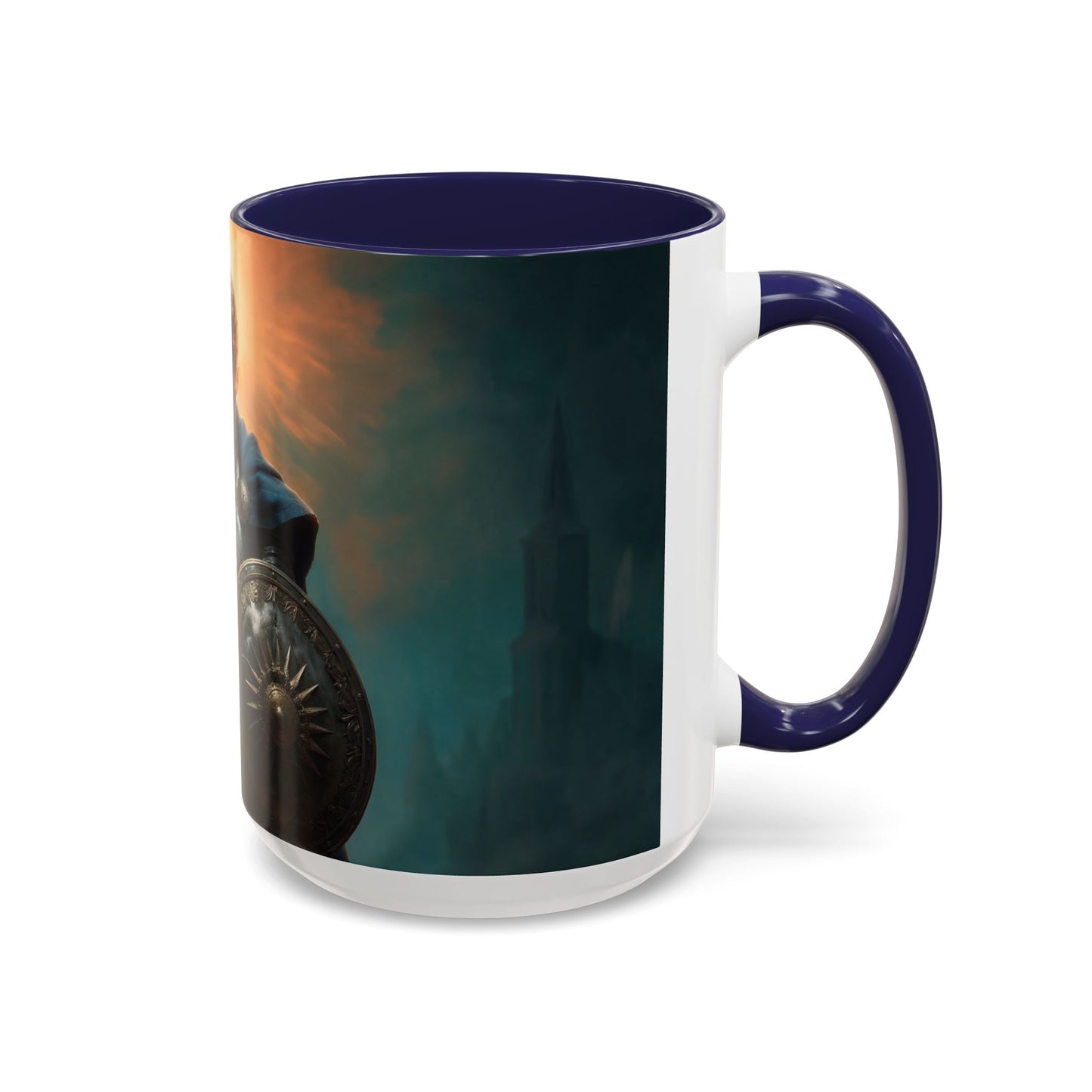 Dawn-Kissed Sentinel Accent Coffee Mug (11, 15oz) – Radiant Resolve in Shadowed Towers