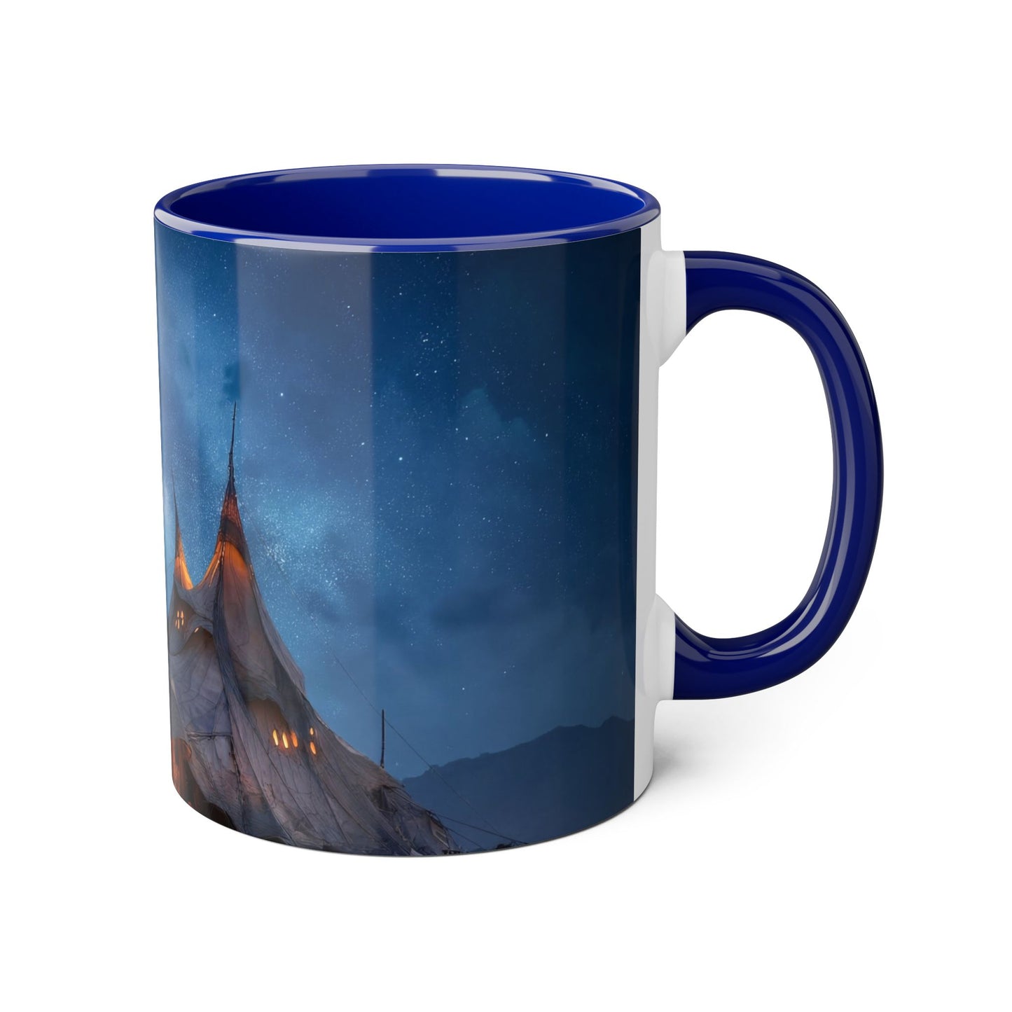 Starlit Nomad Tent Accent Mugs, 11oz – Golden Spire Camp Under Milky Way