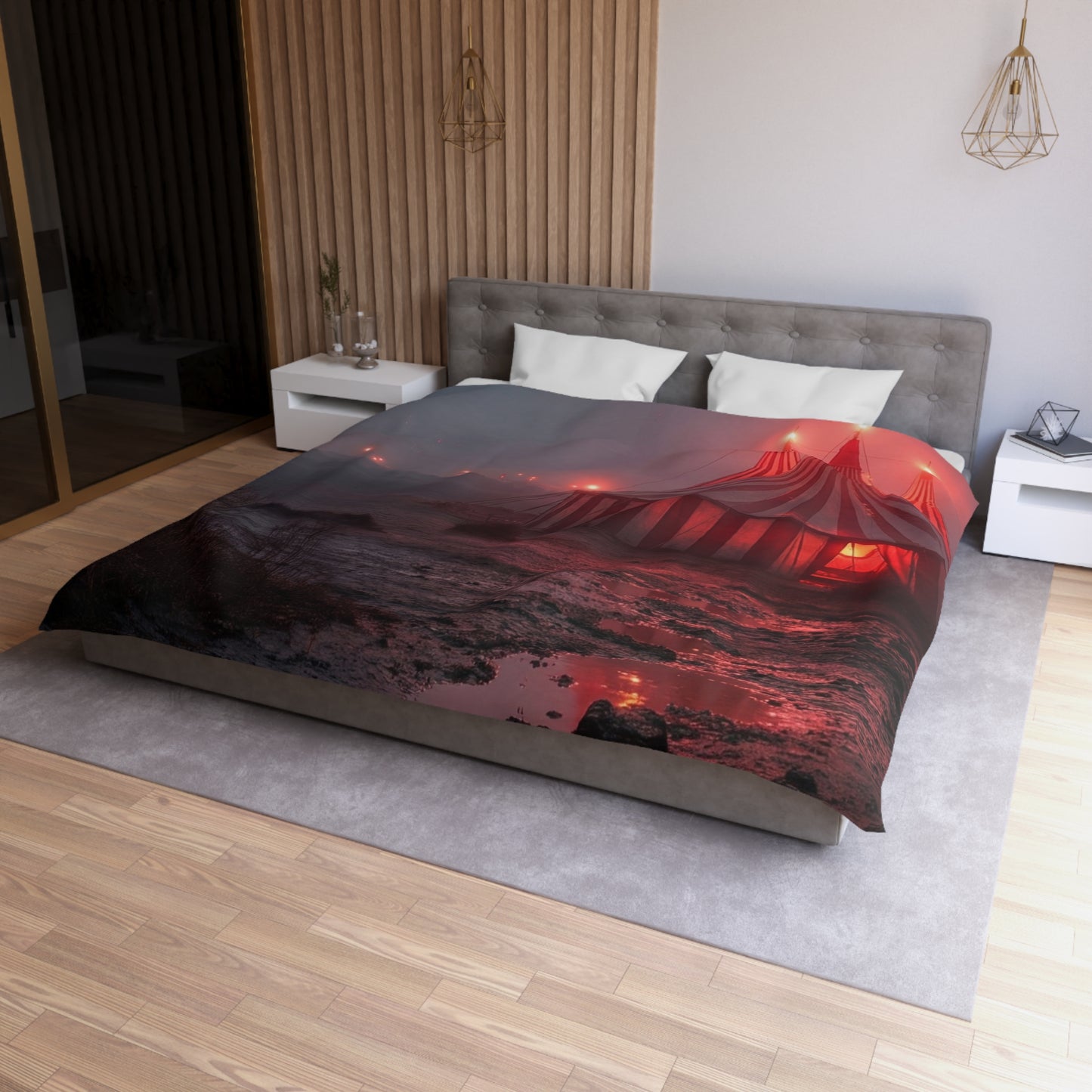 Crimson Carnival Tent Microfiber Duvet Cover – Whispers of the Fogbound Ring