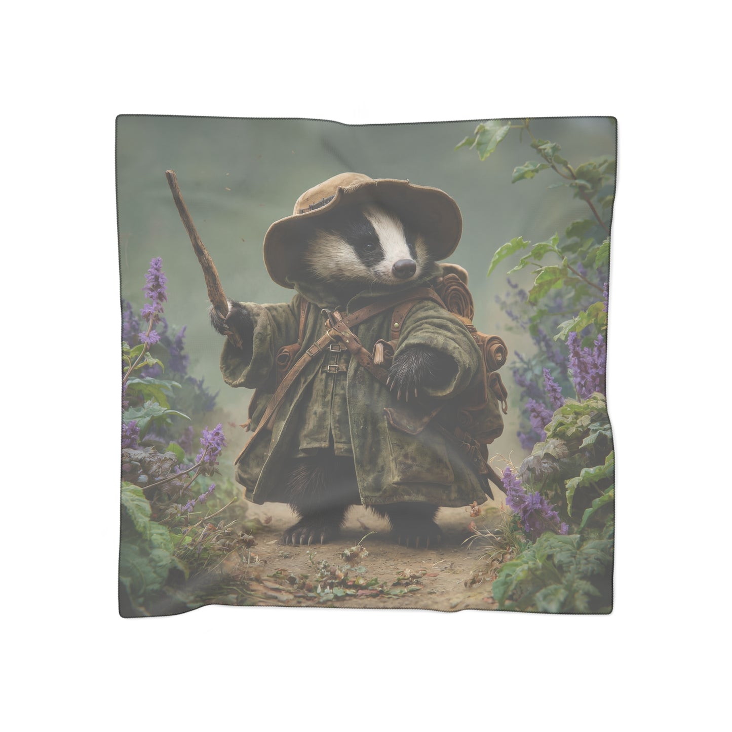 Badger Explorer Poly Scarf – Mossy Path Through Purple Wilds
