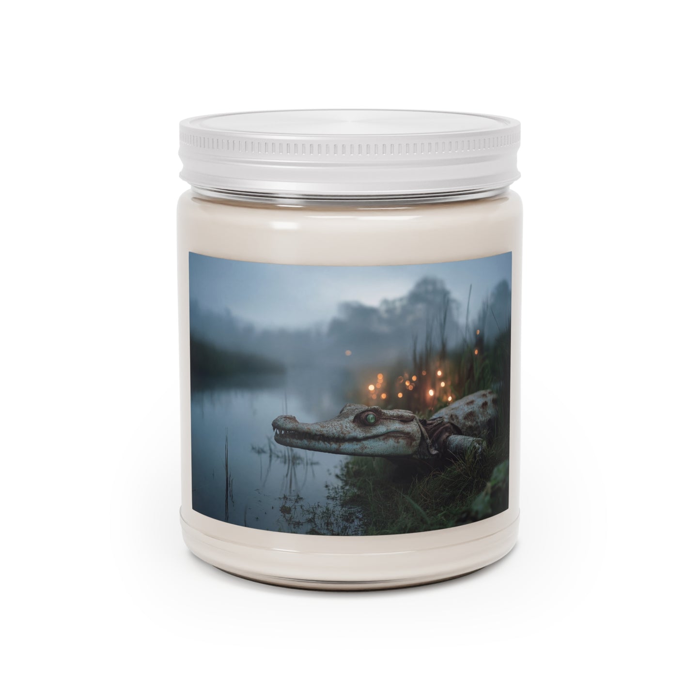Misty Swamp Crocodile Scented Soy Candles with White Lid, 9oz – Emerald Eye Watcher